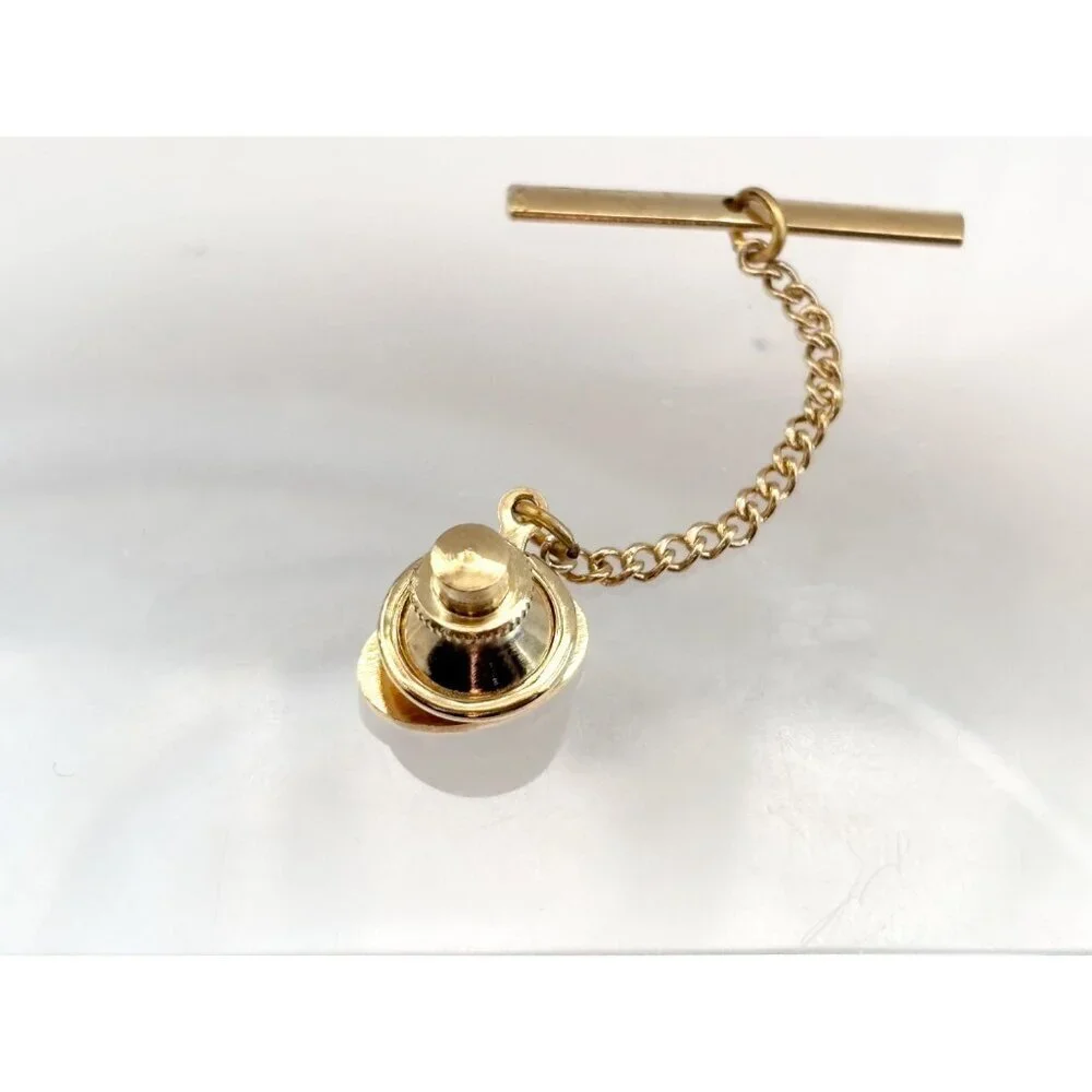 Oval Shaped Matte & Polished Gold Toned Vintage Men's Tie Tack